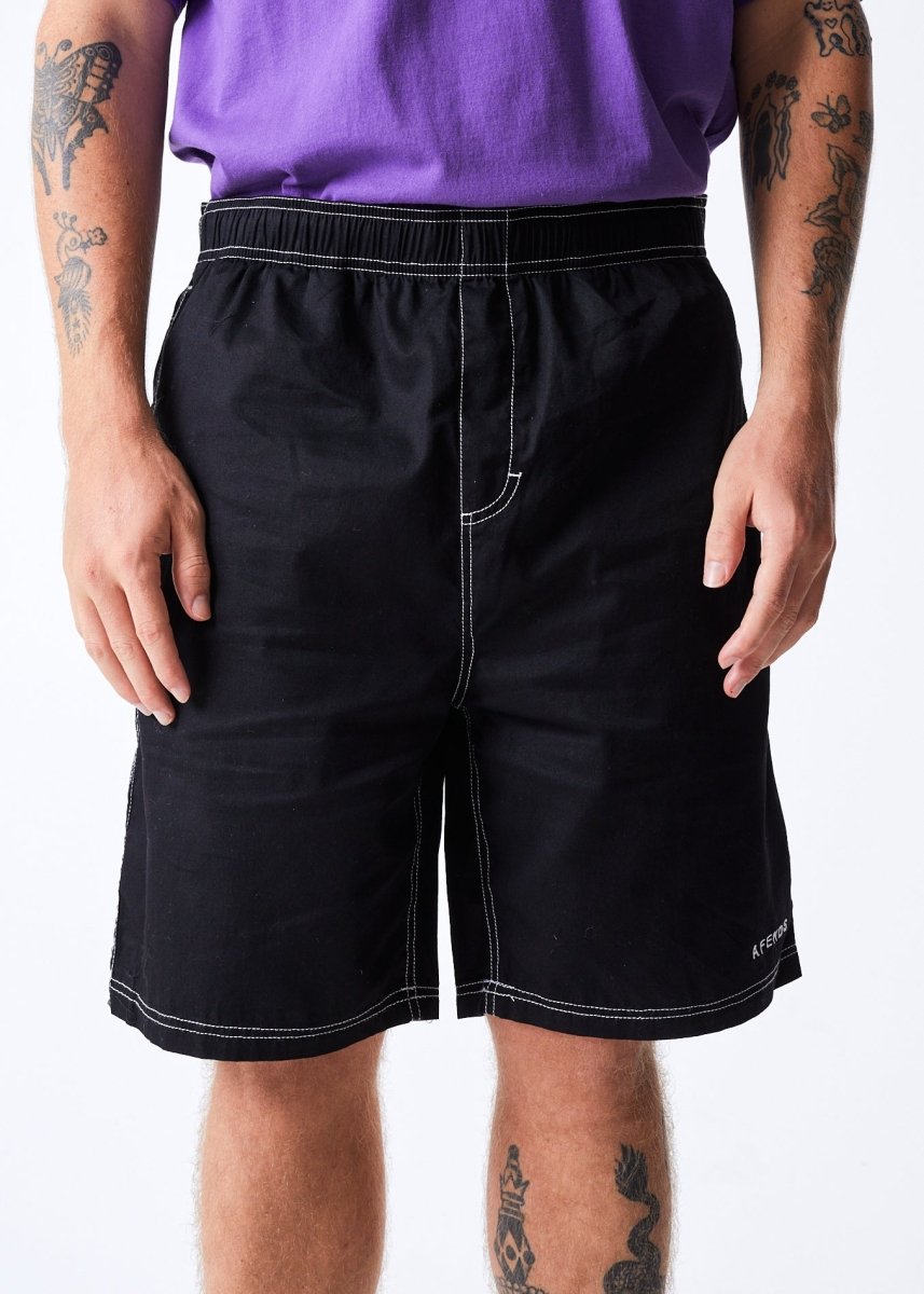 Afends Mens Ninety Eights - Organic Elastic Waist Shorts - Black#Mens Shorts - WalkshortsAfends