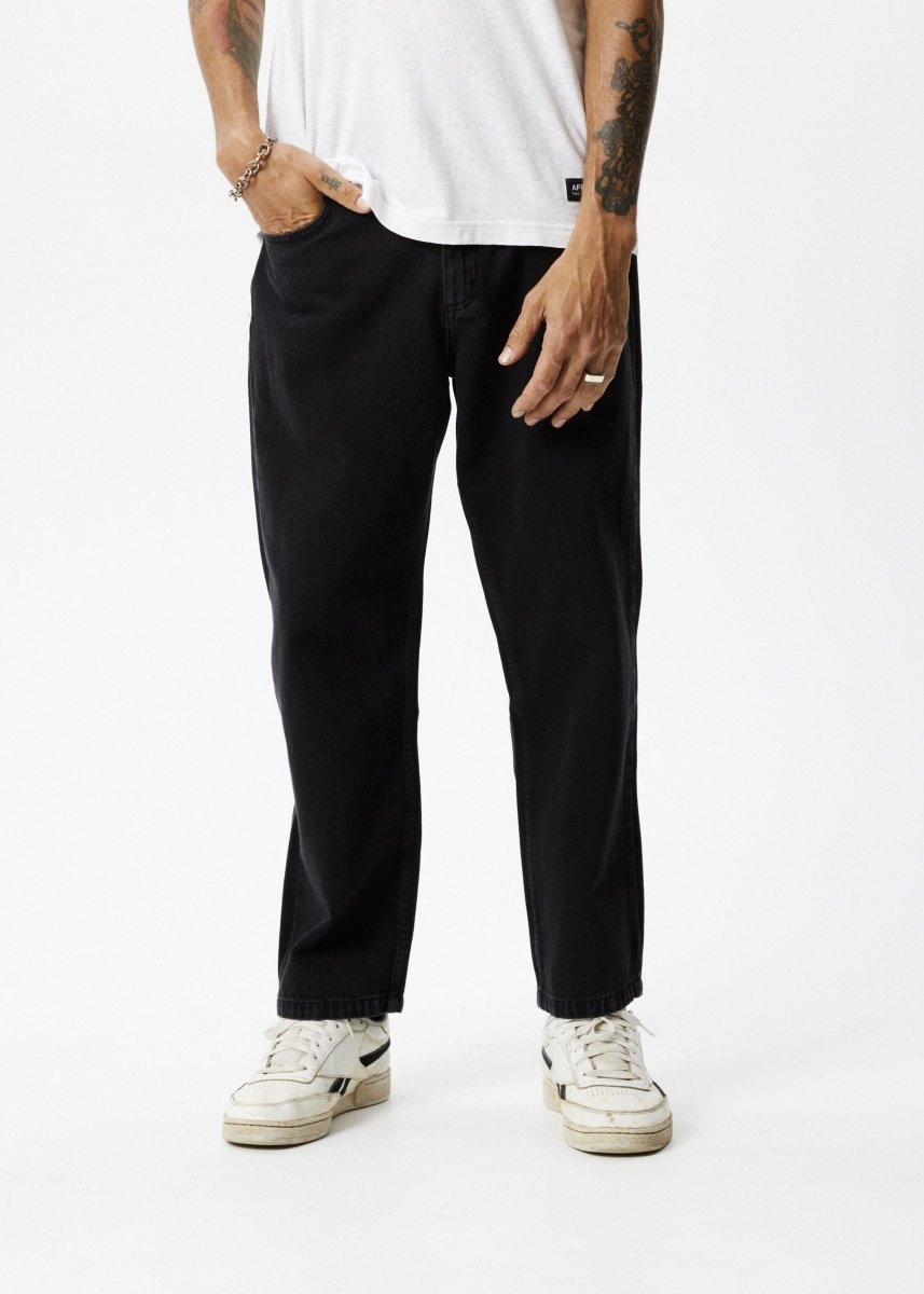 Afends Mens Ninety Twos - Organic Denim Relaxed Fit Jean - Washed Black#Mens Bottoms - JeansAfends