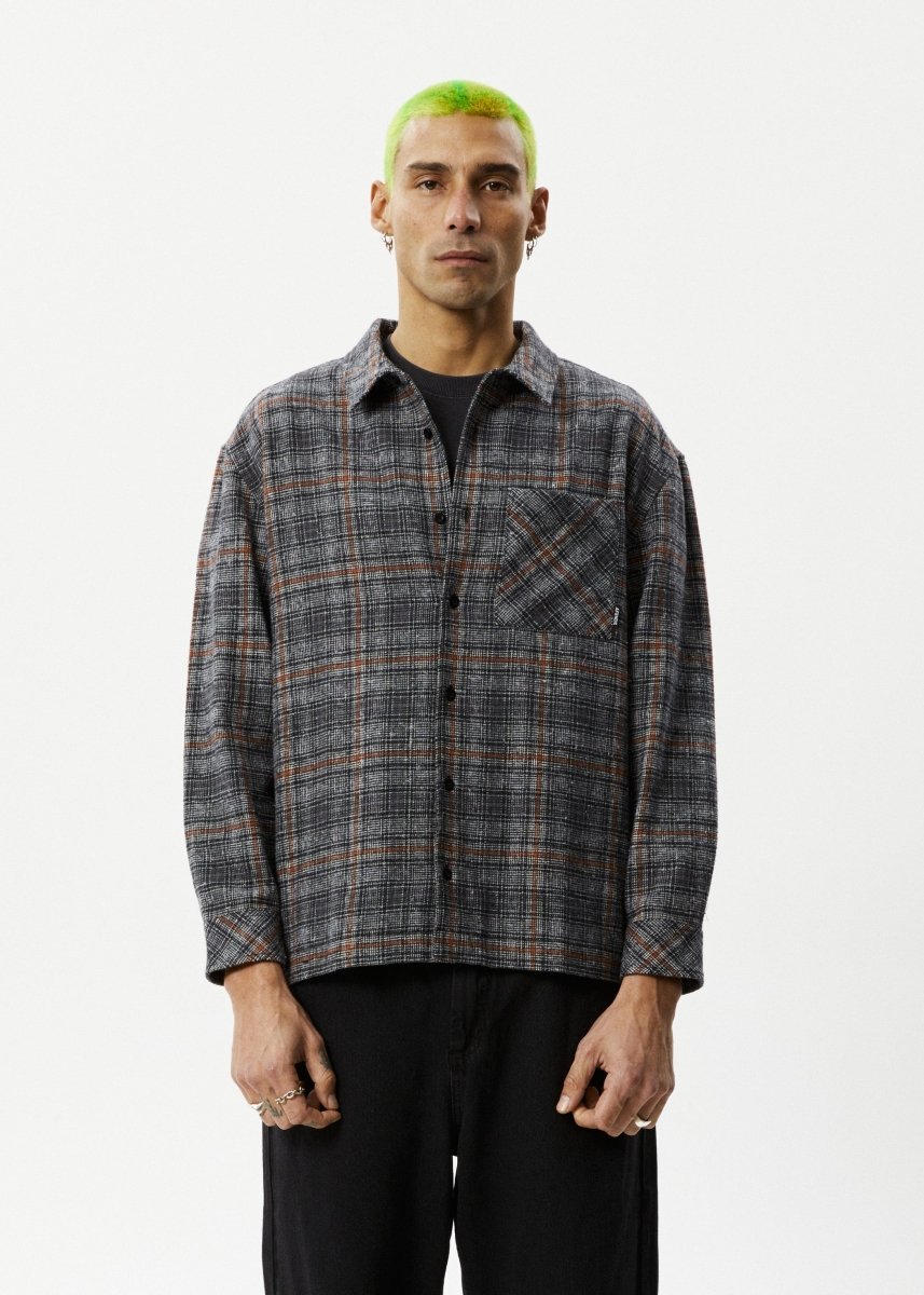 Afends Mens Position - Flannel Shirt - Black#Mens Tops - Dress ShirtsAfends