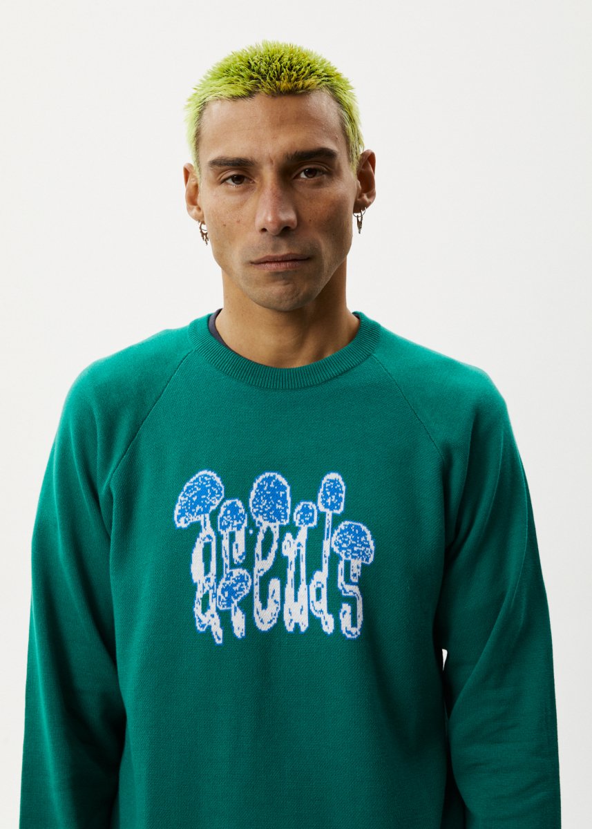 Afends Mens Psychedelic - Raglan Knitted Crew Neck Jumper - Emerald#Mens Outer - Fleece & KnitAfends