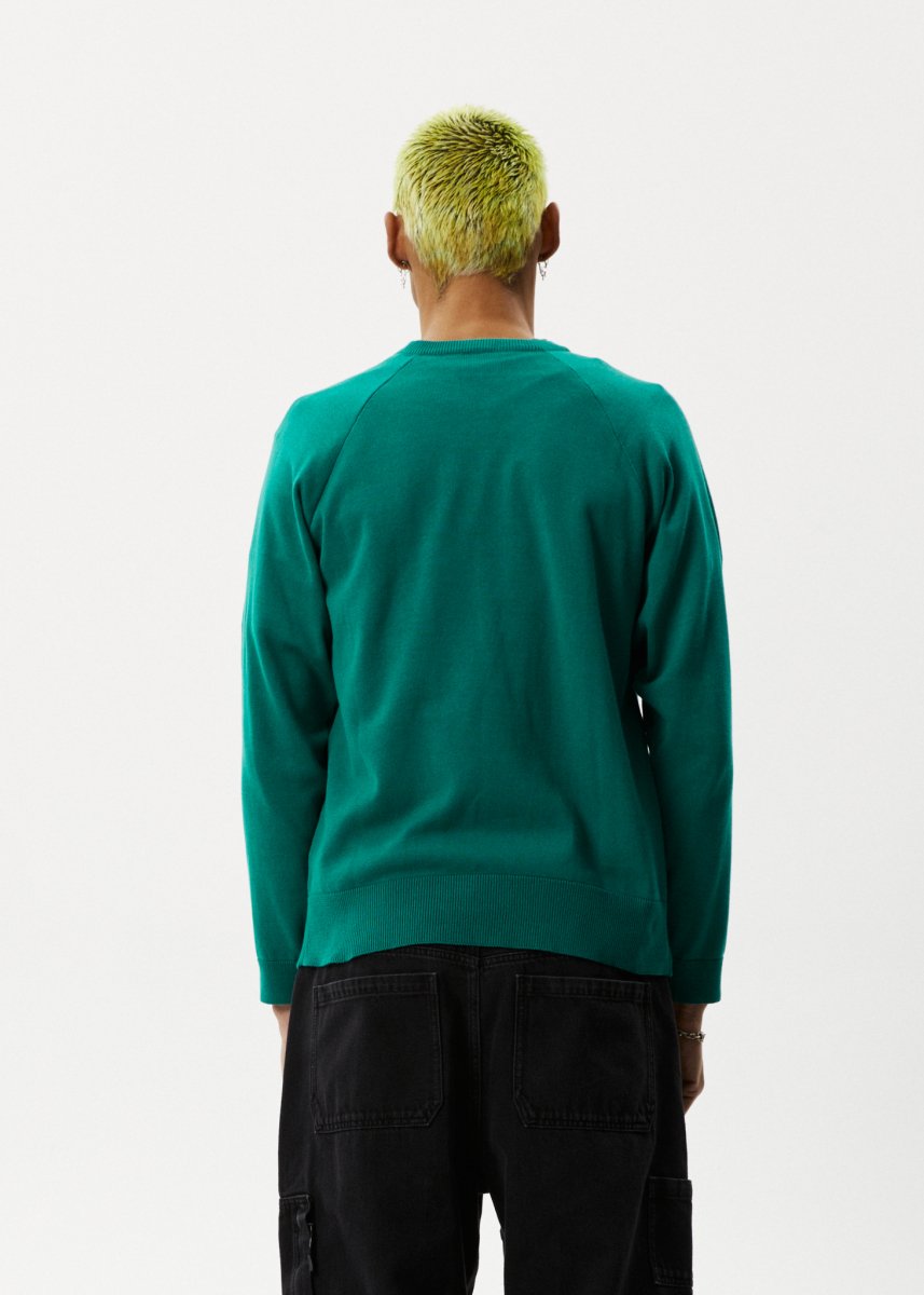 Afends Mens Psychedelic - Raglan Knitted Crew Neck Jumper - Emerald#Mens Outer - Fleece & KnitAfends