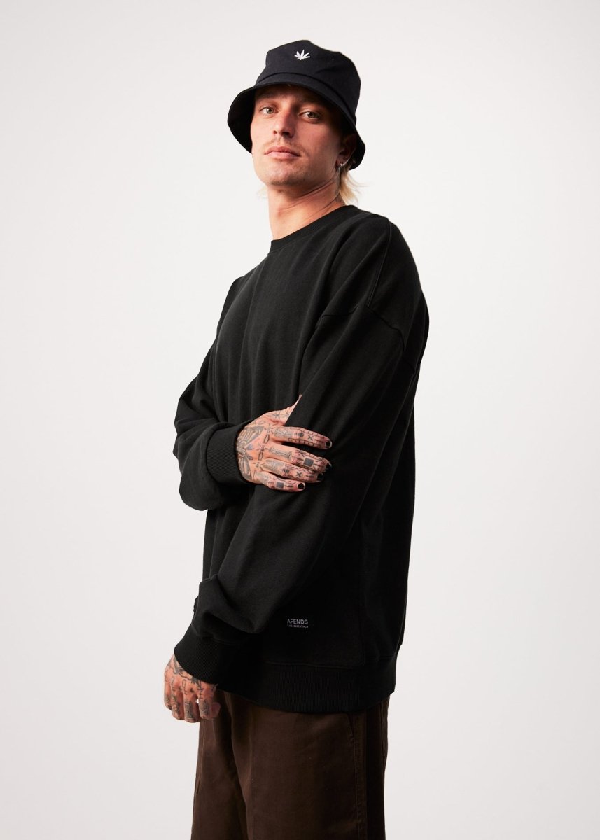 Afends Mens Sativa - Hemp Crew Neck Jumper - Black#Mens Outer - Fleece & KnitAfends