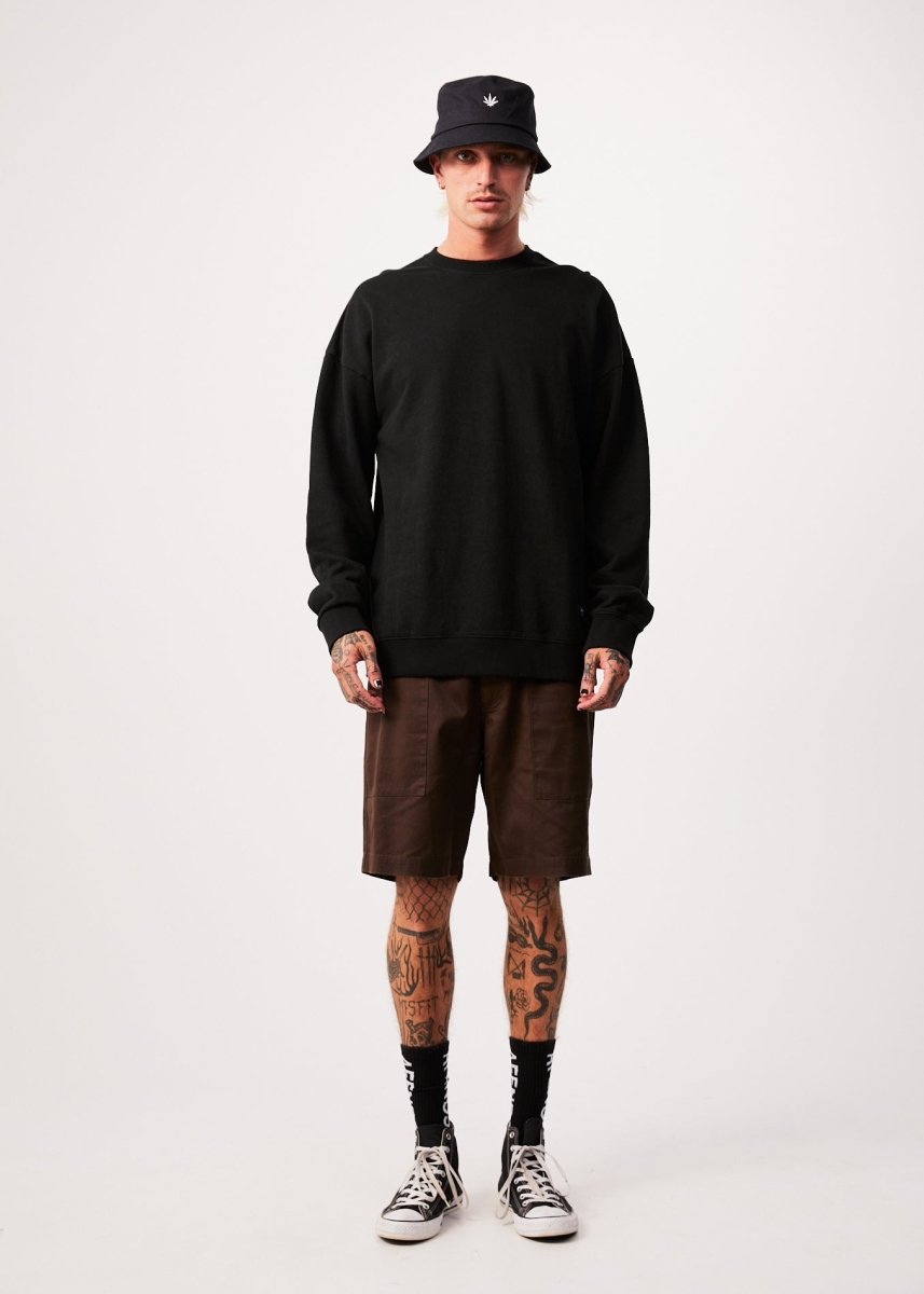 Afends Mens Sativa - Hemp Crew Neck Jumper - Black#Mens Outer - Fleece & KnitAfends