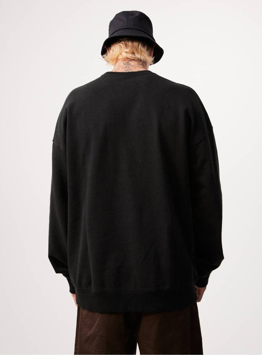 Afends Mens Sativa - Hemp Crew Neck Jumper - Black#Mens Outer - Fleece & KnitAfends