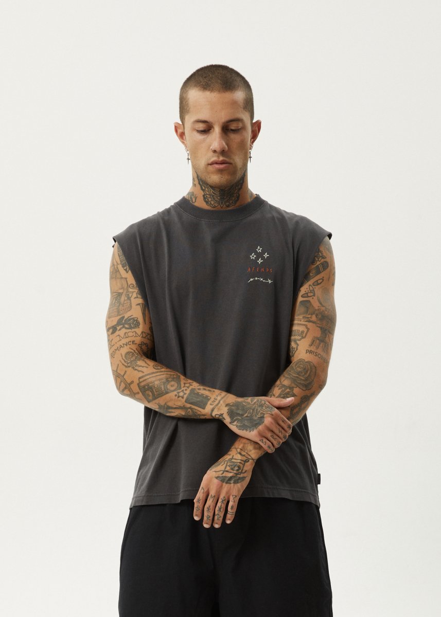 Afends Mens Stars - Sleeveless Tee - Stone Black#Mens Tops - SleevelessAfends