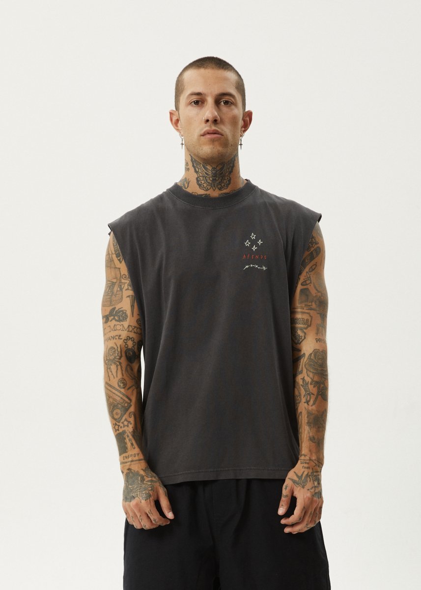 Afends Mens Stars - Sleeveless Tee - Stone Black#Mens Tops - SleevelessAfends