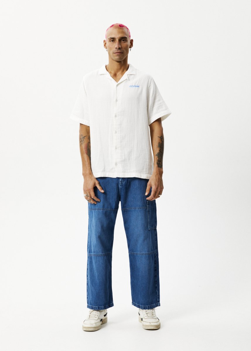 Afends Mens Stratosphere - Organic Cuban Short Sleeve Shirt - Off White#Mens Tops - Dress ShirtsAfends