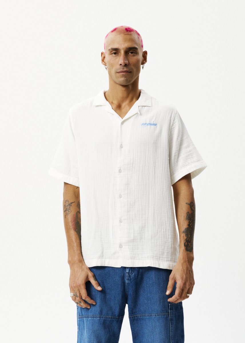 Afends Mens Stratosphere - Organic Cuban Short Sleeve Shirt - Off White#Mens Tops - Dress ShirtsAfends