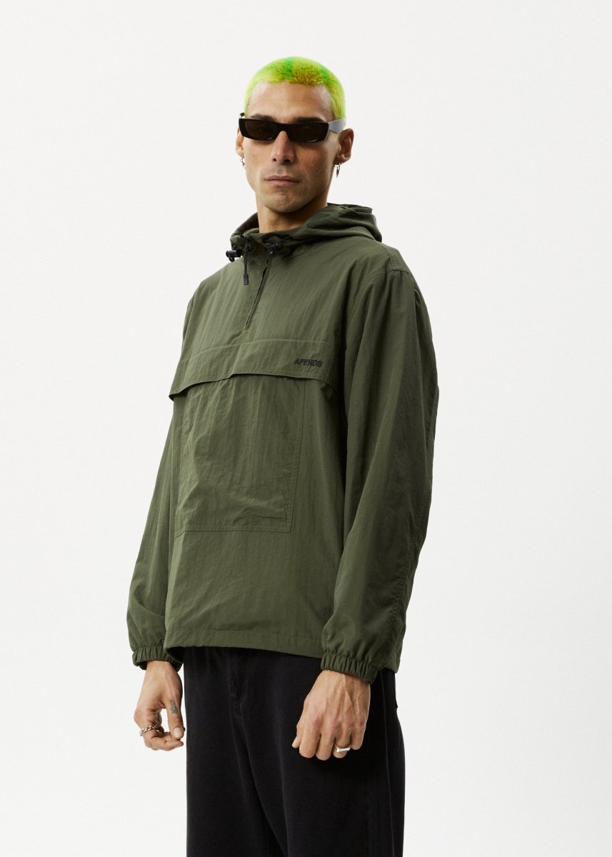 Afends Mens System - Water Resistant Spray Anorak Jacket - Military#Mens Outer - JacketsAfends