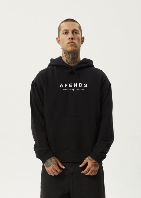 Afends Mens Thrown Out - Pull On Hood - Black#Mens Outer - Fleece & KnitAfends