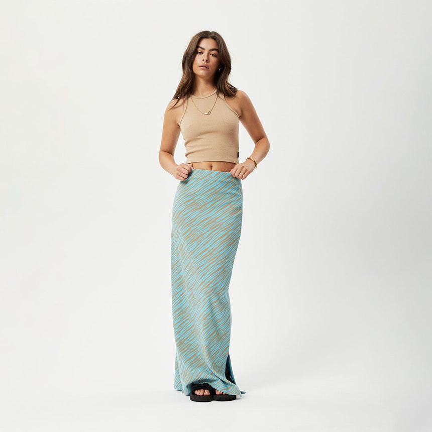 Afends Womens Adi - Recycled Ribbed Maxi Skirt - Blue Stripe#Womens Bottoms - SkirtsAfends