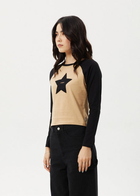 Afends Womens Aster Raglan - Long Sleeve Tee - Tan#Womens Tops - Long SleeveAfends