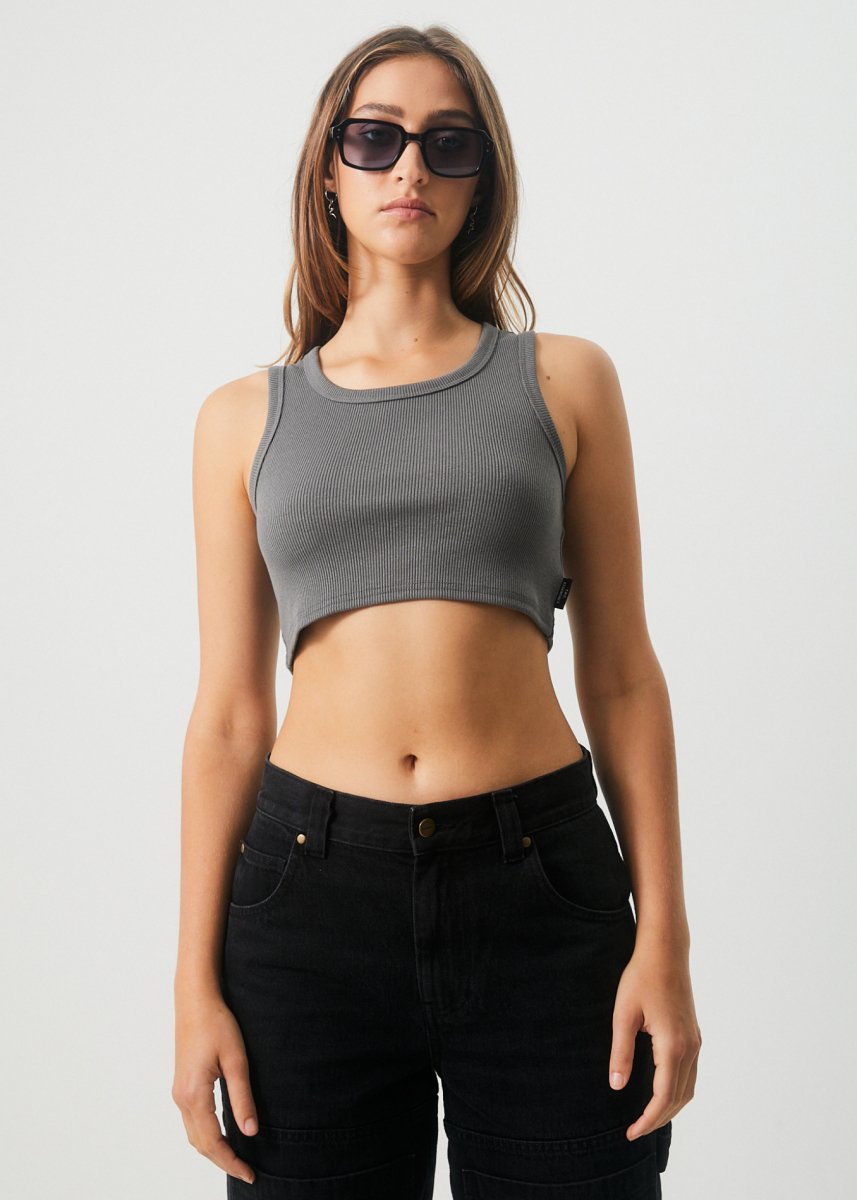 Afends Womens Chloe - Hemp Ribbed Crop Tank - Steel#Womens Tops - SleevelessAfends