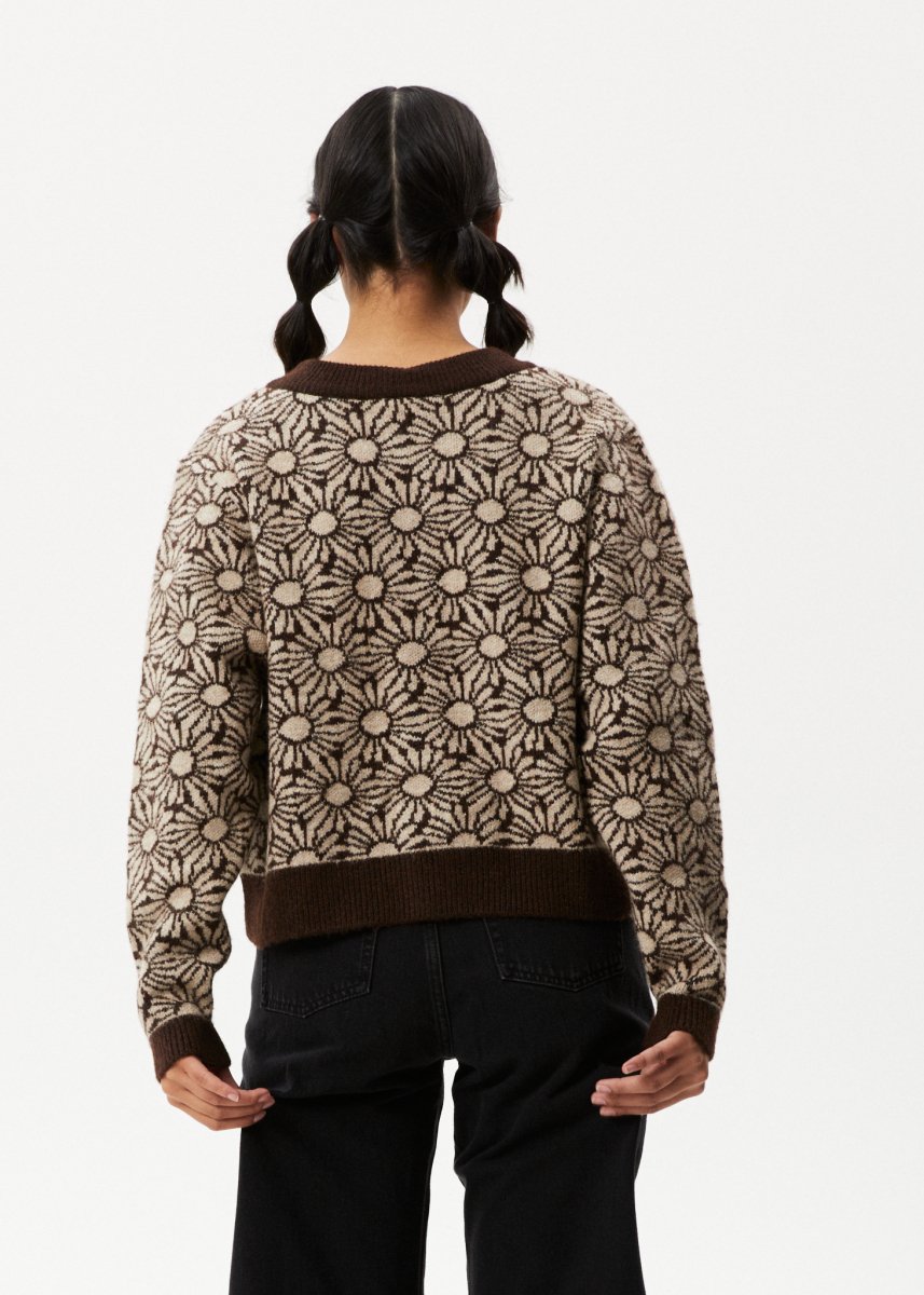 Afends Womens Dandy - Floral Knitted Cardigan - Toffee#Womens Outer - Fleece & KnitAfends