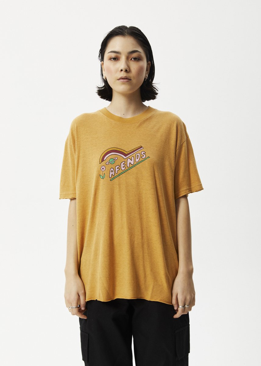 Afends Womens Day Dream Slay - Oversized Graphic T-Shirt - Mustard#Womens Tops - T-ShirtsAfends