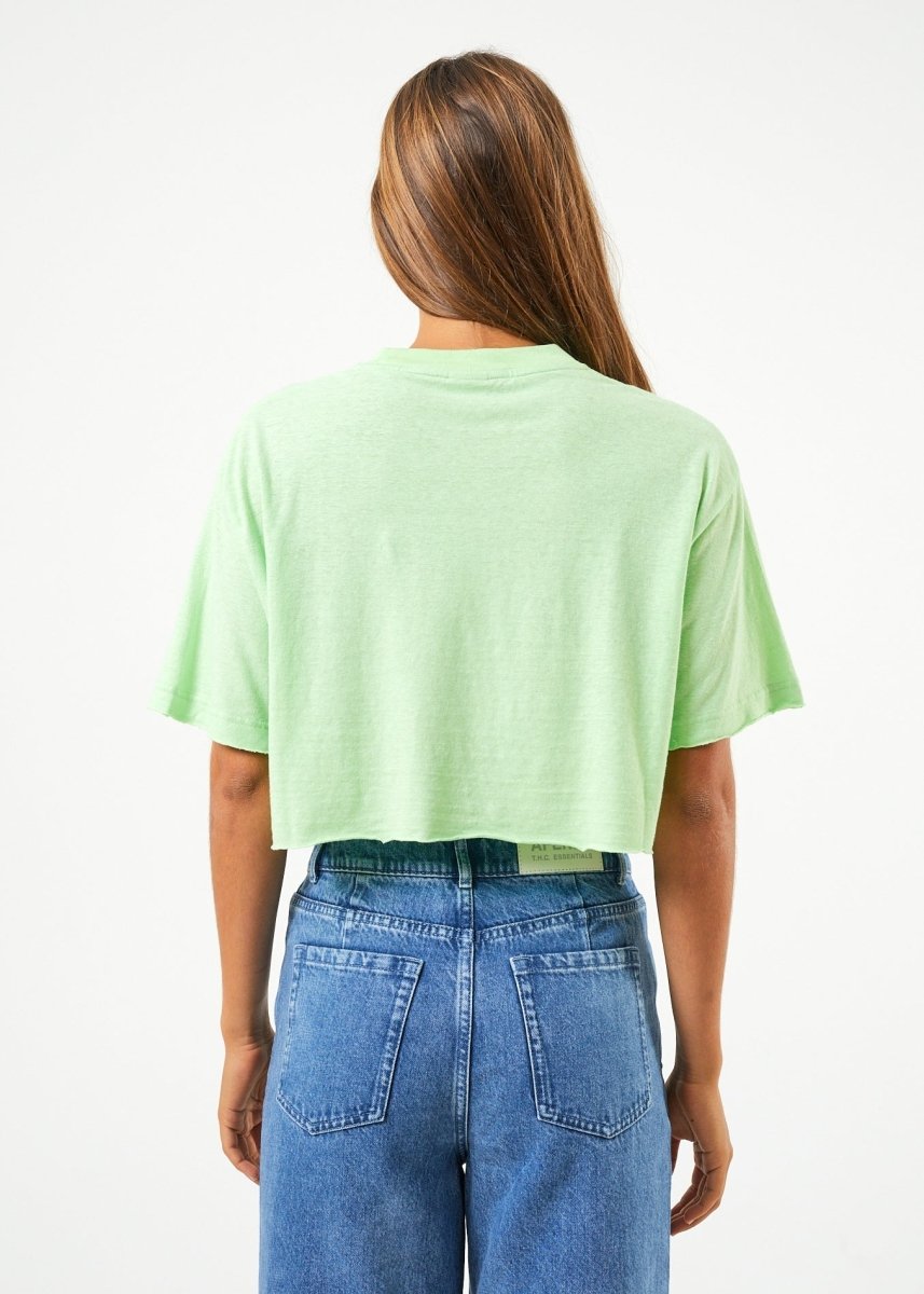 Afends Womens Electric Slay Cropped - Hemp Oversized T-Shirt - Lime Green#Womens Tops - T-ShirtsAfends