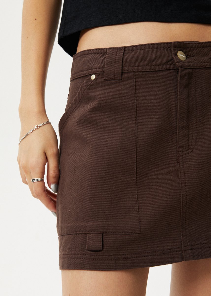 Afends Womens Lexi - Carpenter Mini Skirt - Coffee#Womens Bottoms - SkirtsAfends