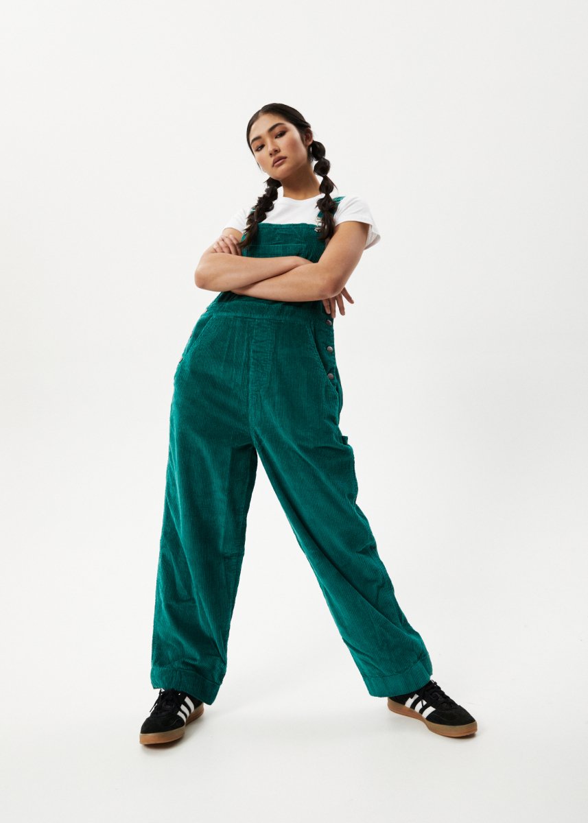 Afends Womens Louis - Corduroy Baggy Overalls - Emerald#Womens Dress - PlaysuitsAfends