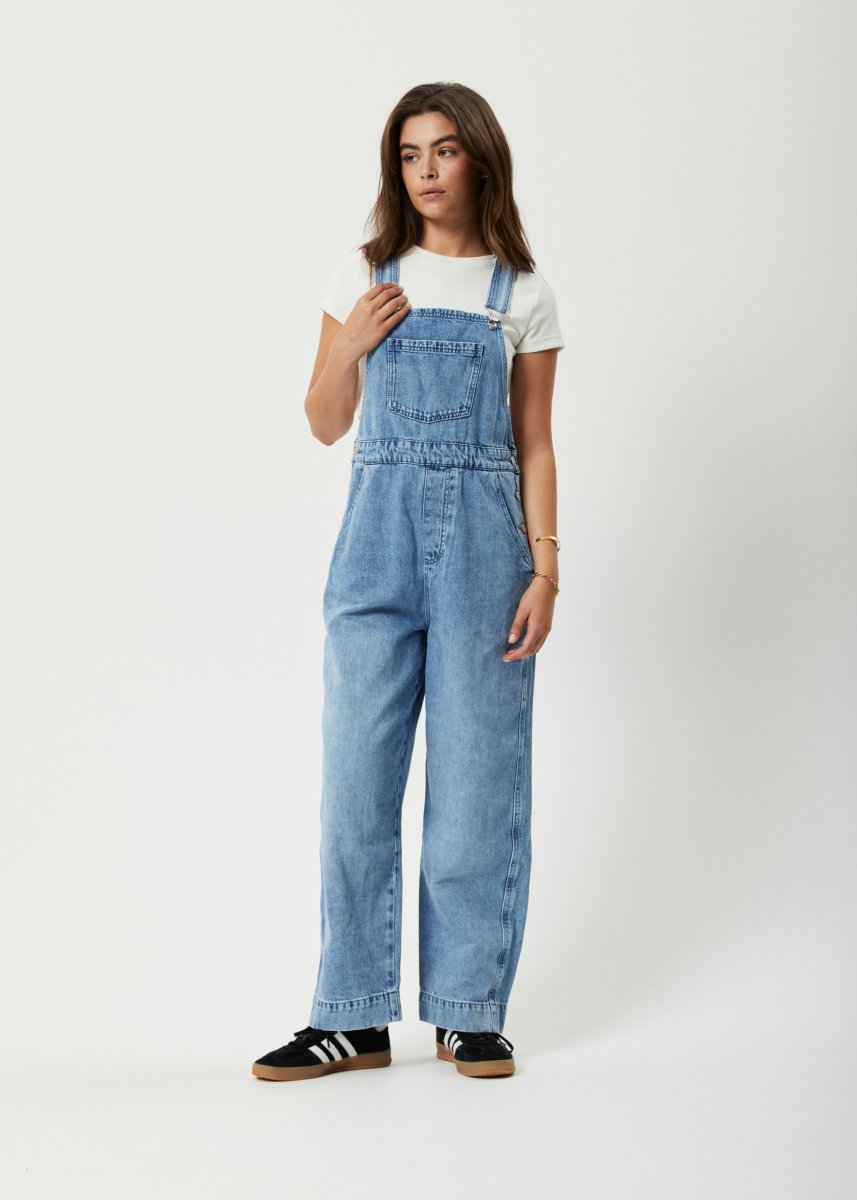 Afends Womens Louis - Hemp Denim Baggy Overalls - Worn Blue#Womens Dress - PlaysuitsAfends