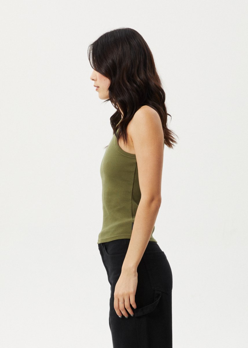 Afends Womens Lydia - Organic Rib Singlet - Military#Womens Tops - SleevelessAfends