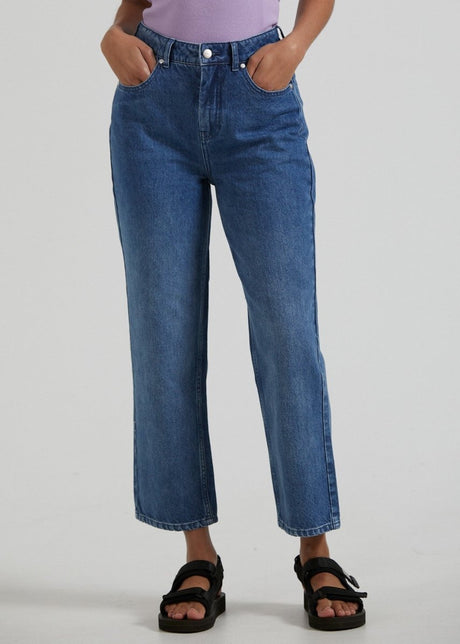 Afends Womens Shelby - Hemp Denim Wide Leg Jeans - Authentic Blue#Womens Bottoms - JeansAfends