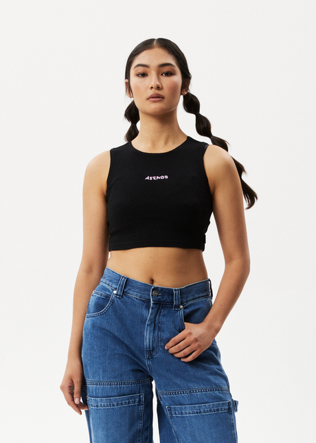 Afends Womens Lilah - Pointelle Cropped Tank - Black - Sustainable Clothing - Streetwear