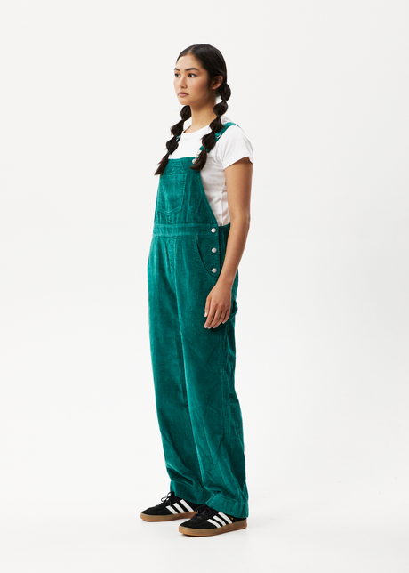 Afends Womens Louis - Corduroy Baggy Overalls - Emerald - Sustainable Clothing - Streetwear