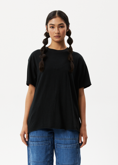 Afends Womens Slay - Hemp Oversized T-Shirt - Black - Sustainable Clothing - Streetwear