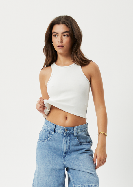 Afends Womens Pearly Cropped - Hemp Ribbed Singlet - Off White - Sustainable Clothing - Streetwear