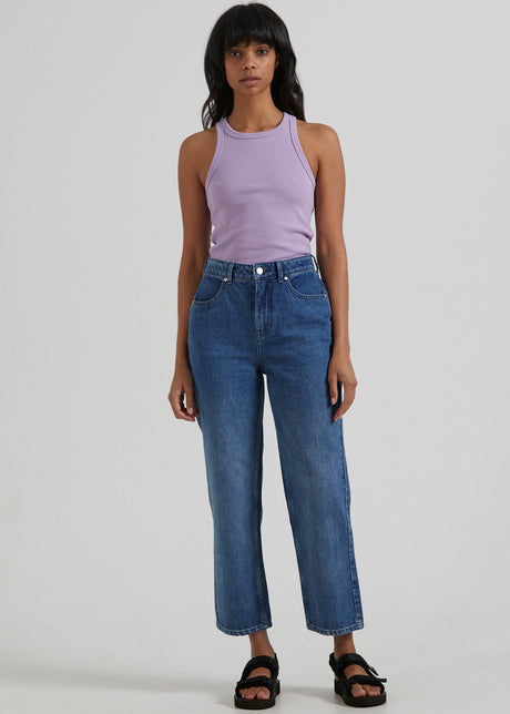 Afends Womens Shelby - Hemp Denim Wide Leg Jeans - Authentic Blue - Sustainable Clothing - Streetwear