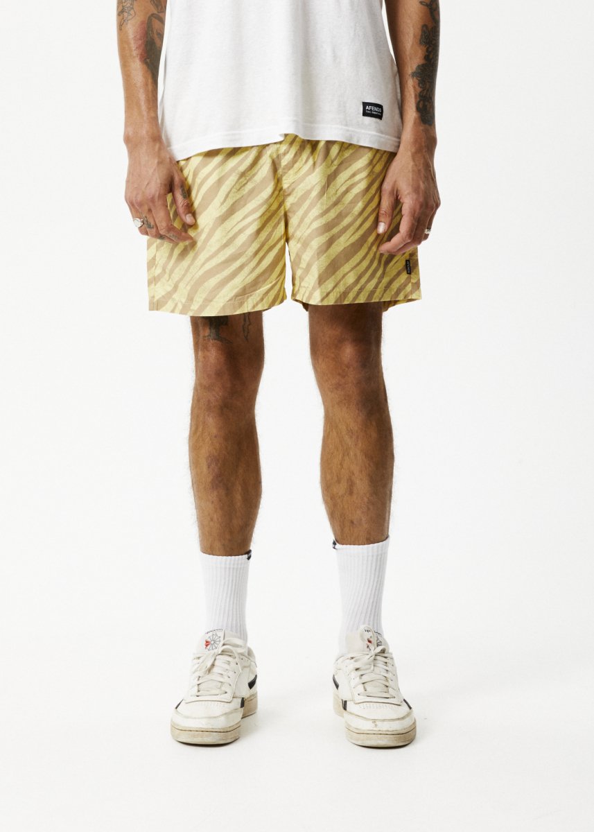 Afends Mens Baywatch Atmosphere - Organic Elastic Waist Shorts - Butter Stripe#Mens Shorts - WalkshortsAfends