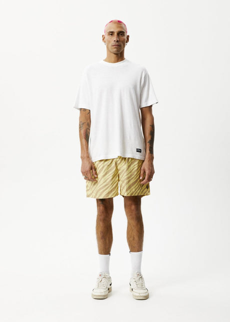 Afends Mens Baywatch Atmosphere - Organic Elastic Waist Shorts - Butter Stripe#Mens Shorts - WalkshortsAfends