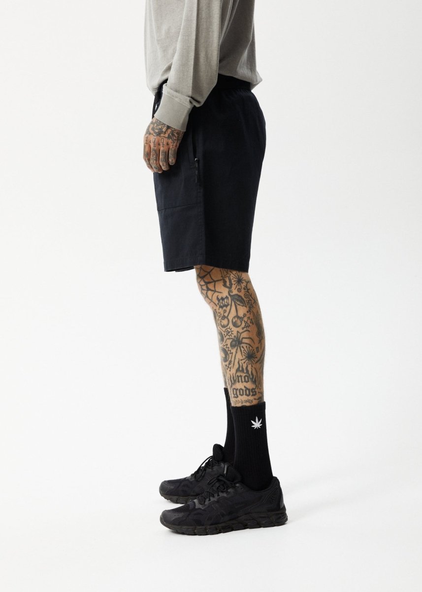 Afends Mens Cabal - Hemp Elastic Waist Shorts - Black#Mens Shorts - WalkshortsAfends