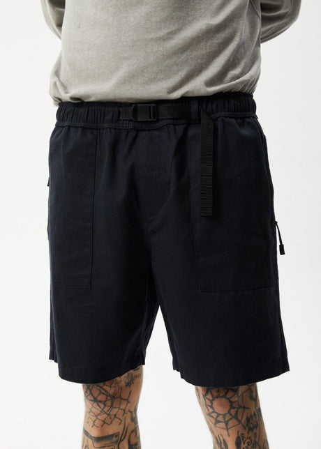 Afends Mens Cabal - Hemp Elastic Waist Shorts - Black#Mens Shorts - WalkshortsAfends