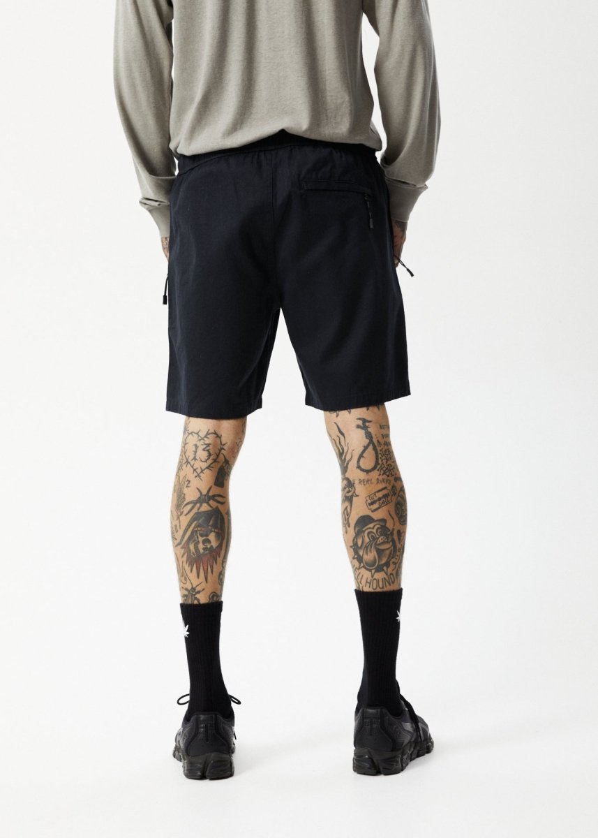 Afends Mens Cabal - Hemp Elastic Waist Shorts - Black#Mens Shorts - WalkshortsAfends