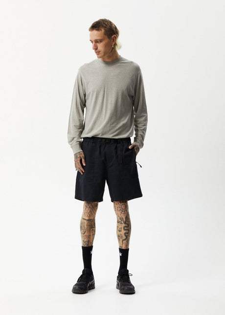 Afends Mens Cabal - Hemp Elastic Waist Shorts - Black#Mens Shorts - WalkshortsAfends