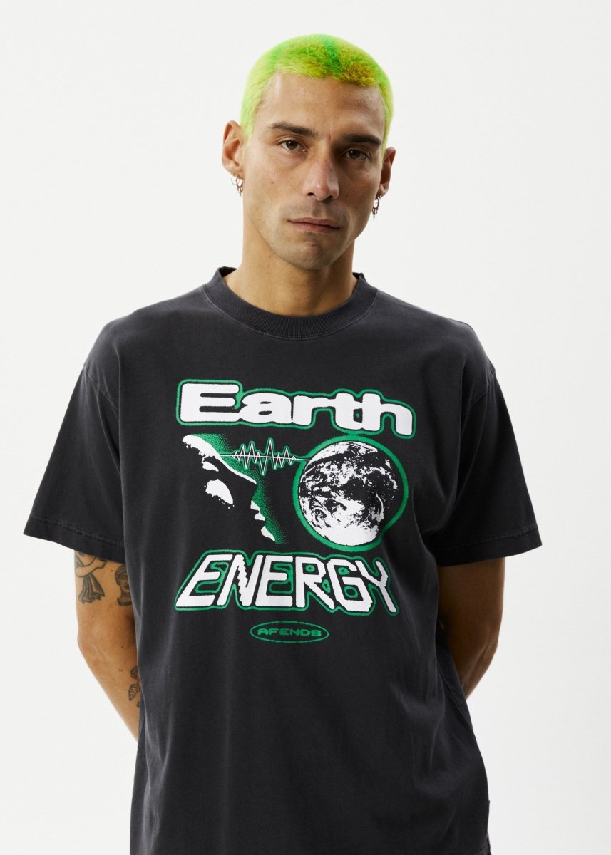 Afends Mens Earth Energy - Boxy Fit Tee - Stone Black#Mens Tops - T-ShirtsAfends