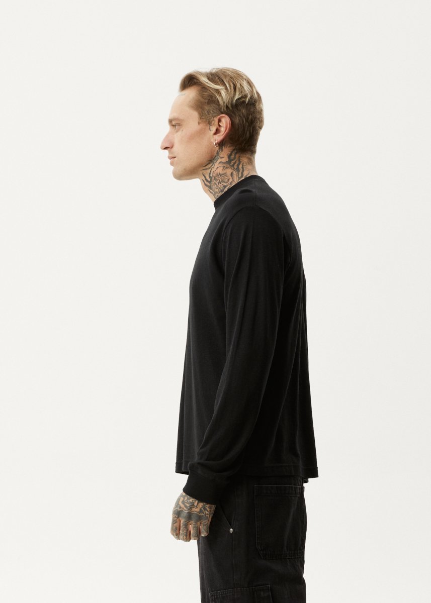 Afends Mens Essential - Hemp Retro Long Sleeve T-Shirt - Black#Mens Tops - Long SleeveAfends