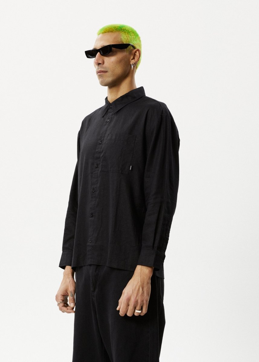 Afends Mens Everyday - Hemp Long Sleeve Shirt - Black#Mens Tops - Dress ShirtsAfends