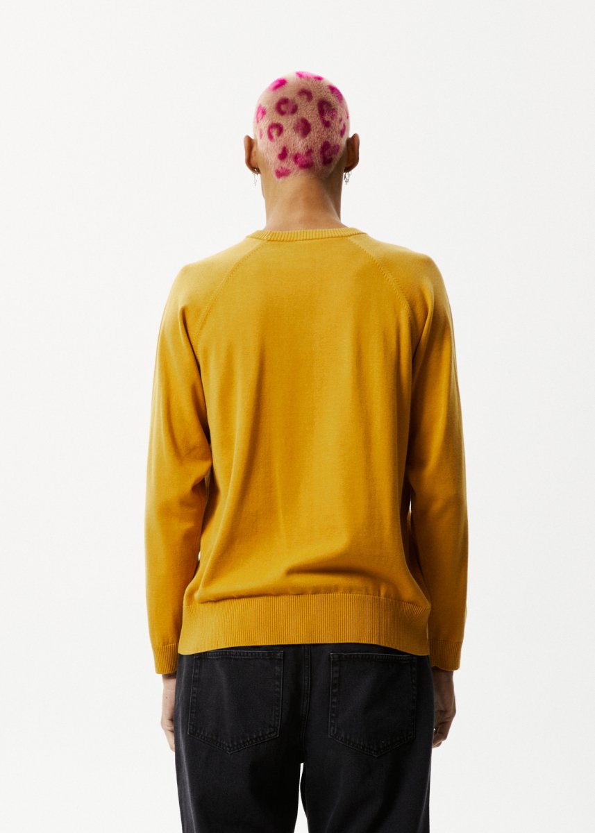 Afends Mens Farming - Knitted Crew Neck Jumper - Mustard#Mens Outer - Fleece & KnitAfends