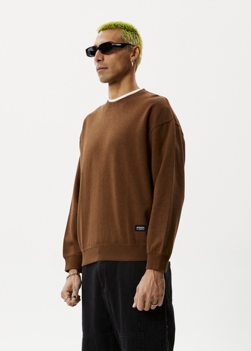 Afends Mens Indica - Hemp Crew Neck Jumper - Toffee#Mens Outer - Fleece & KnitAfends