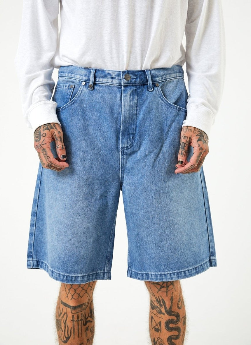 Afends Mens Lil C - Hemp Denim Baggy Shorts - Worn Blue#Mens Shorts - WalkshortsAfends