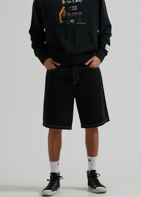 Afends Mens Lil C - Organic Denim Baggy Fit Short - Washed Black#Mens Shorts - WalkshortsAfends