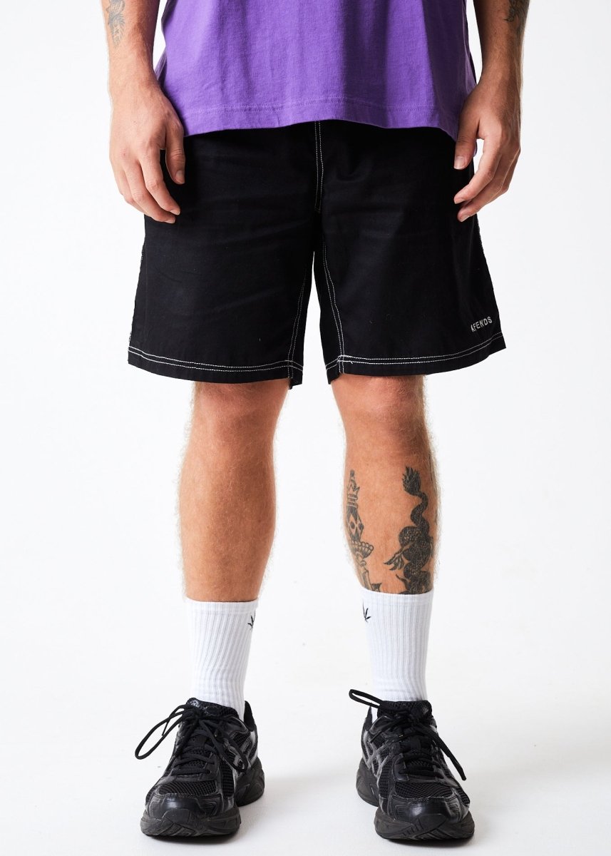 Afends Mens Ninety Eights - Organic Elastic Waist Shorts - Black#Mens Shorts - WalkshortsAfends