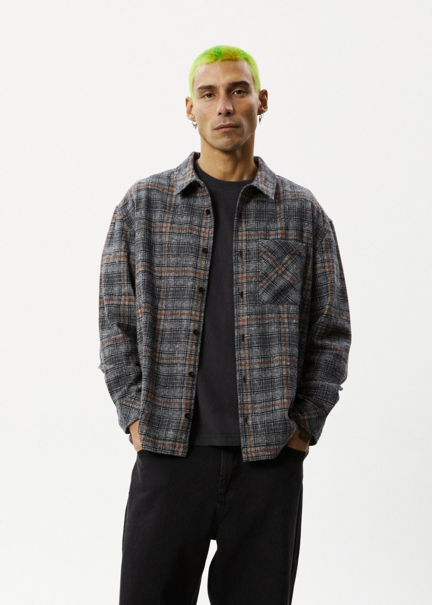 Afends Mens Position - Flannel Shirt - Black#Mens Tops - Dress ShirtsAfends