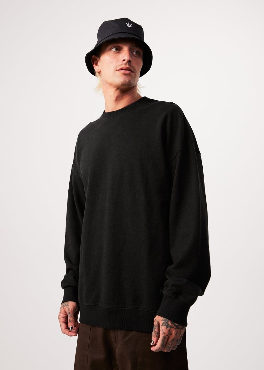 Afends Mens Sativa - Hemp Crew Neck Jumper - Black#Mens Outer - Fleece & KnitAfends