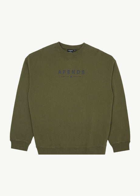 Afends Mens Thrown Out - Crew Neck - Military#Mens Outer - Fleece & KnitAfends