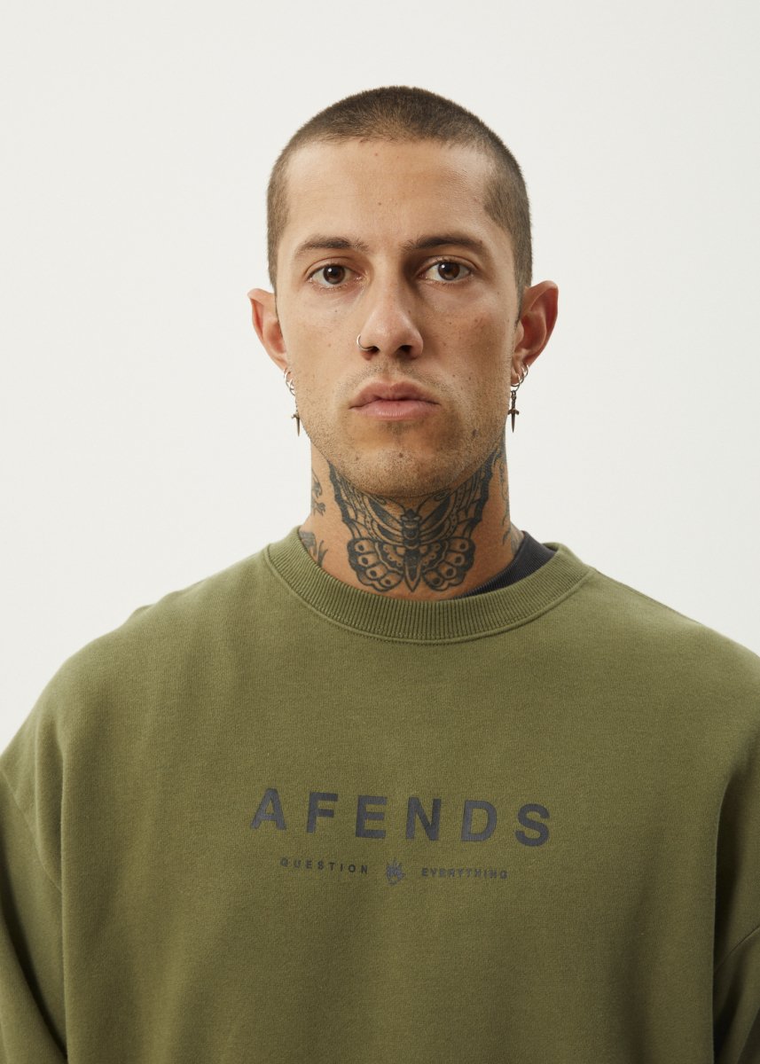 Afends Mens Thrown Out - Crew Neck - Military#Mens Outer - Fleece & KnitAfends