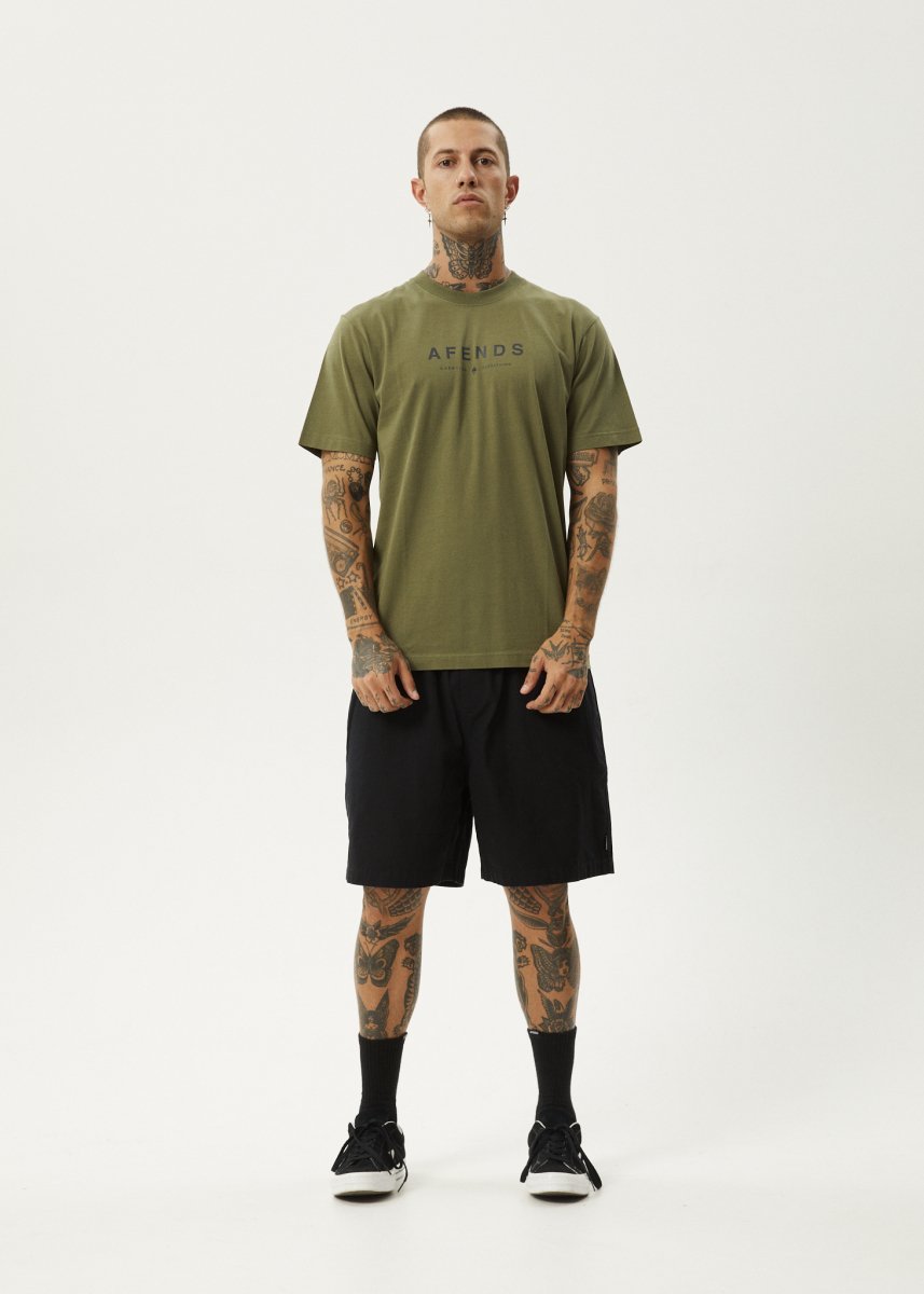 Afends Mens Thrown Out - Retro Fit Tee - Military#Mens Tops - T-ShirtsAfends