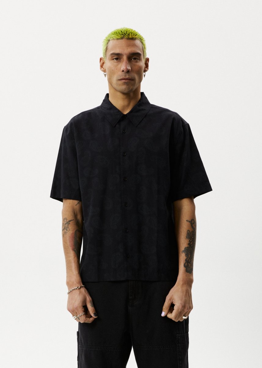 Afends Mens Tradition - Paisley Short Sleeve Shirt - Black#Mens Tops - Dress ShirtsAfends